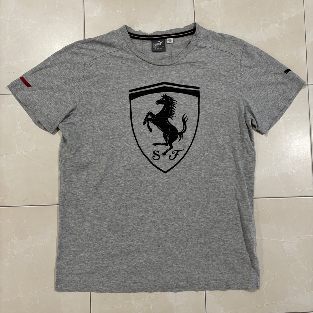 Scuderia Ferrari F1 Official Shield Logo T-Shirt PUMA Gray  Top Size L